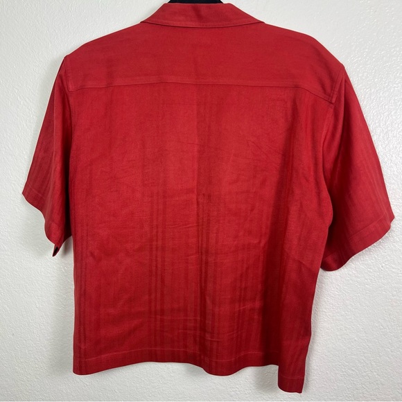 Tommy Bahama Women’s Silk Cropped Blouse Button Sz Medium Red Salmon Vintage - Picture 7 of 15